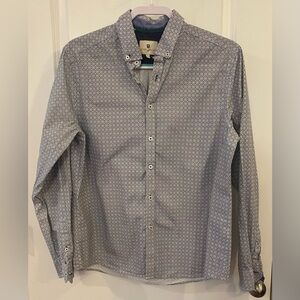Steel & Jelly Long Sleeve Button Up Shirt Sz L White w/Blue & Green Print